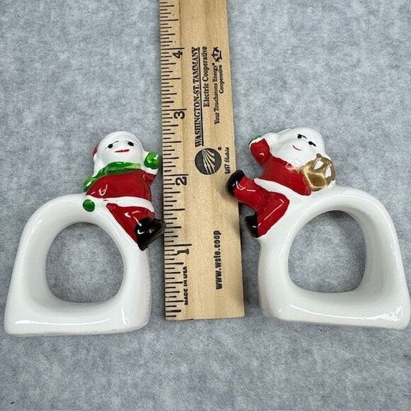Vintage Santa Claus and Elves Ceramic Napkin Rings Set of 4 Christmas Dinnerware - Picture 5 of 6